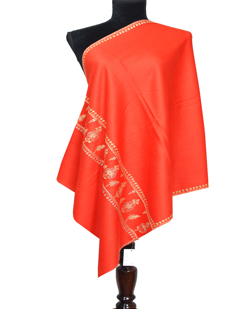 red embroidery wool stole 0093