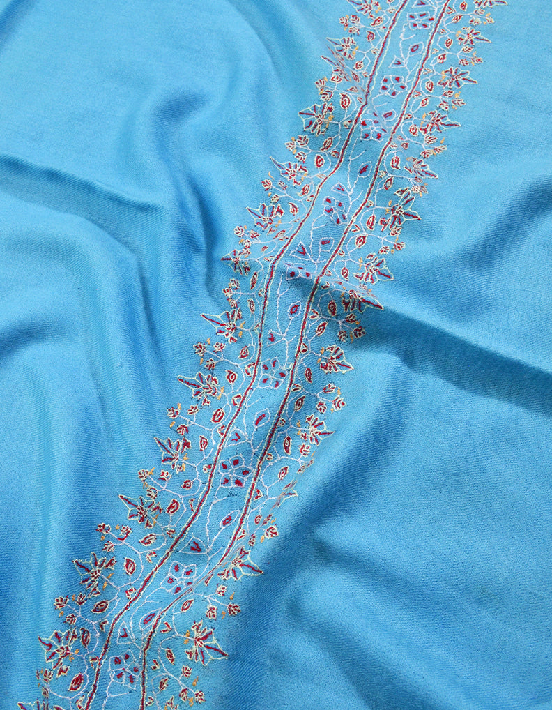 sky blue embroidery wool stole 0096