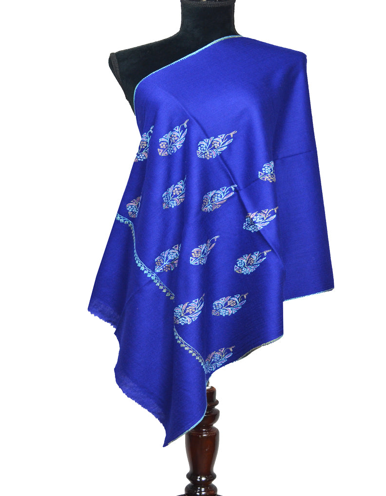 navy blue embroidery wool stole 0097