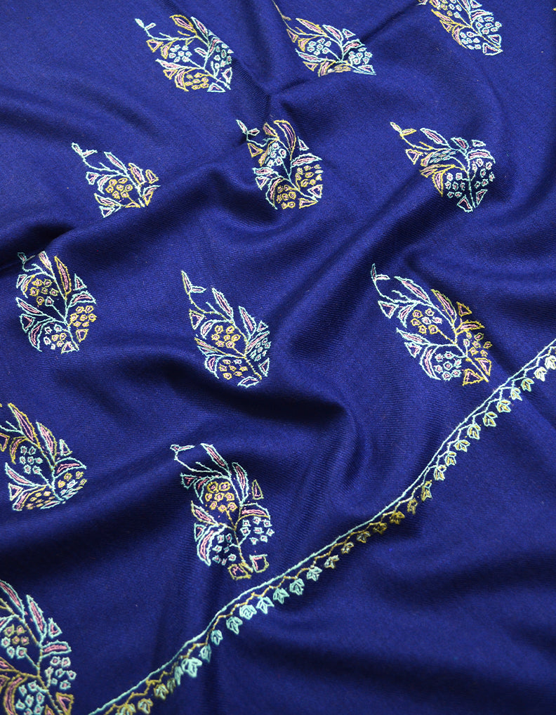navy blue embroidery wool stole 0097