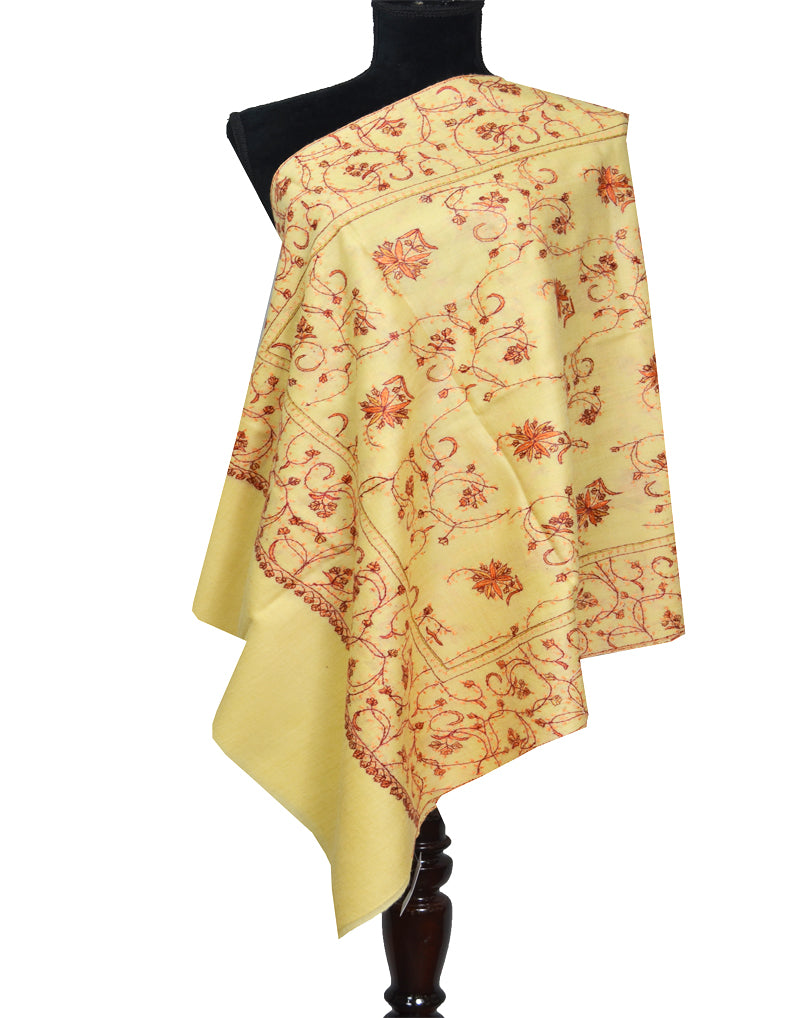 golden embroidery wool stole 0098