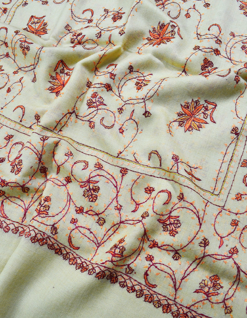 golden embroidery wool stole 0098