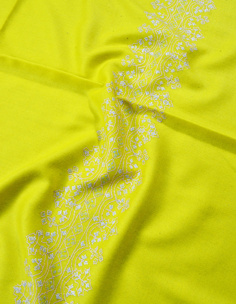 banana yellow embroidery wool stole 0103