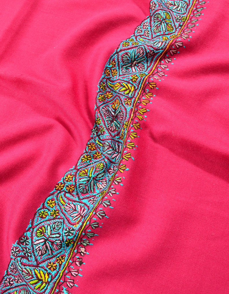 pink embroidery wool stole 0104