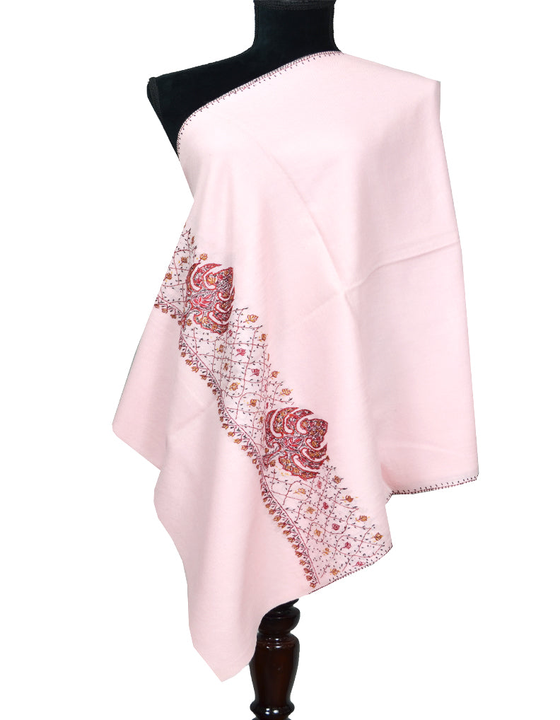 buble-gum pink embroidery wool stole 0105