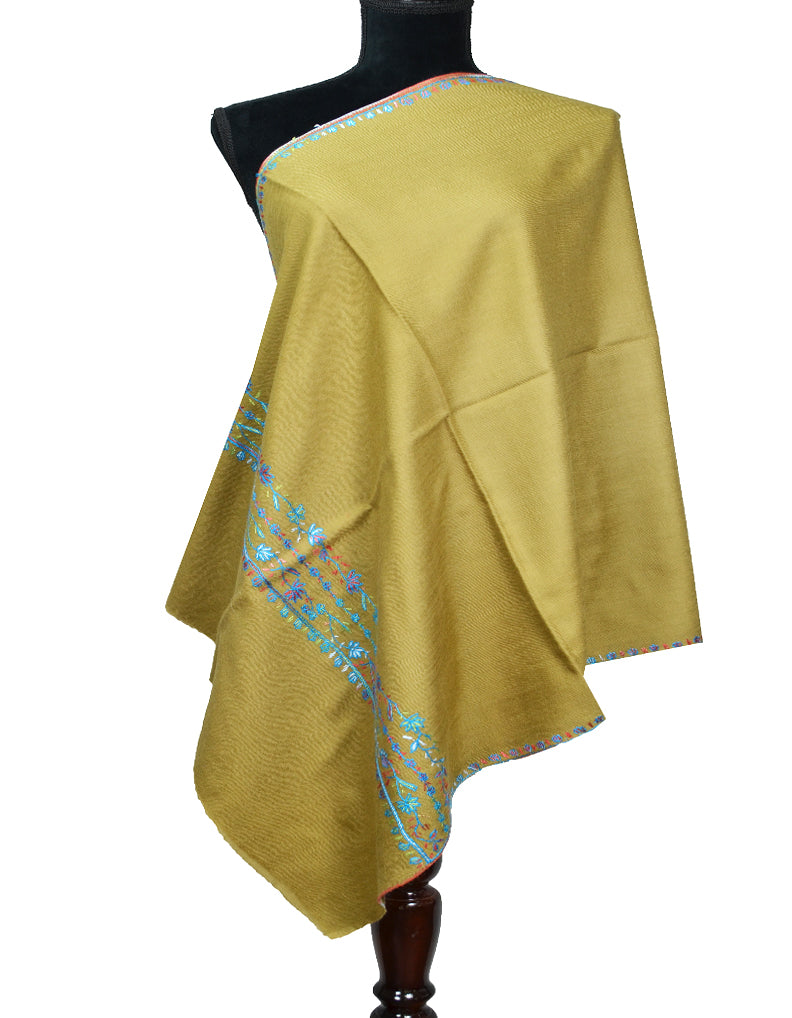 dark natural embroidery wool stole 0107