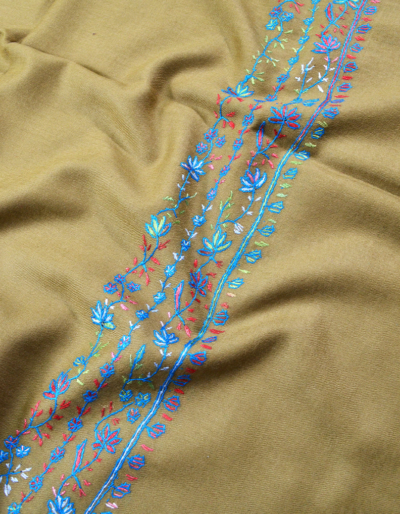 dark natural embroidery wool stole 0107