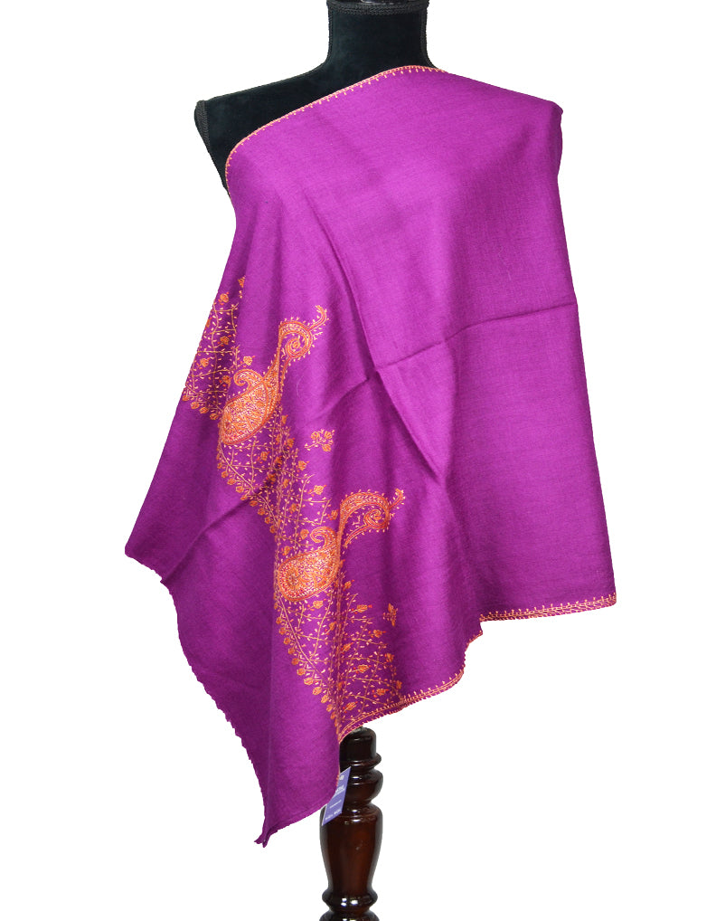 orchid embroidery wool stole 0108