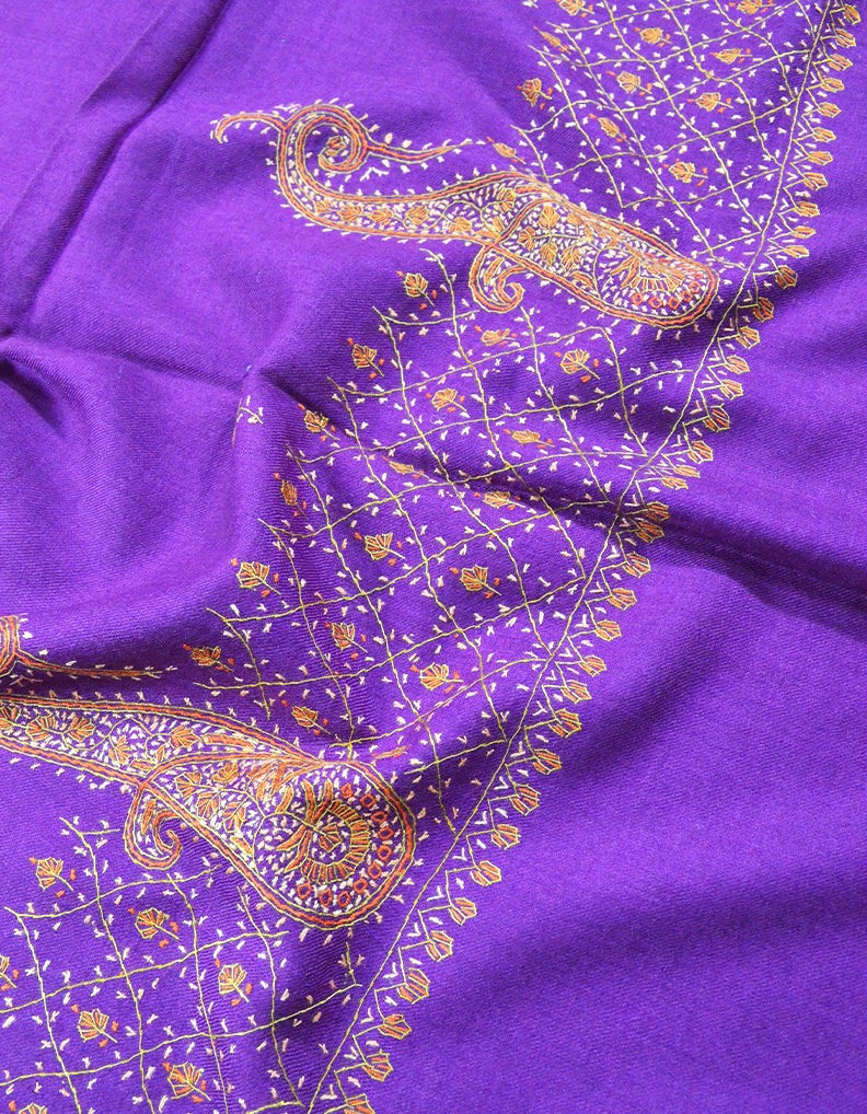 orchid embroidery wool stole 0108