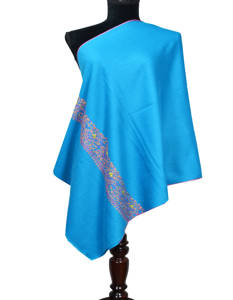 aqua blue embroidery wool stole 0111