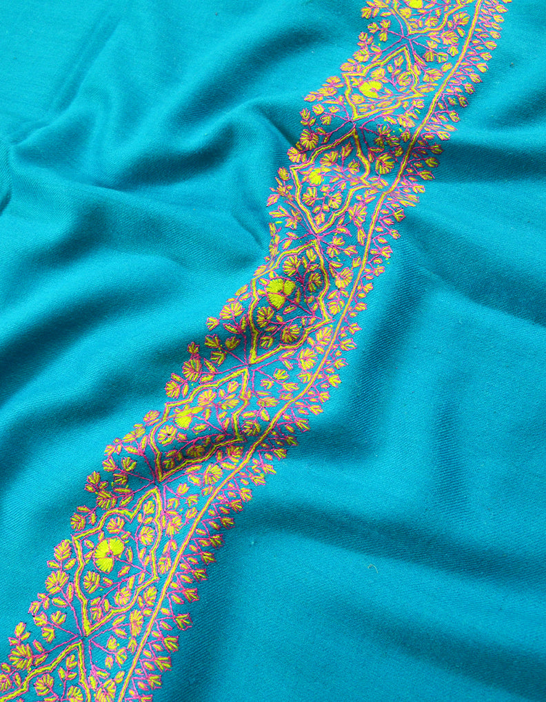 aqua blue embroidery wool stole 0111