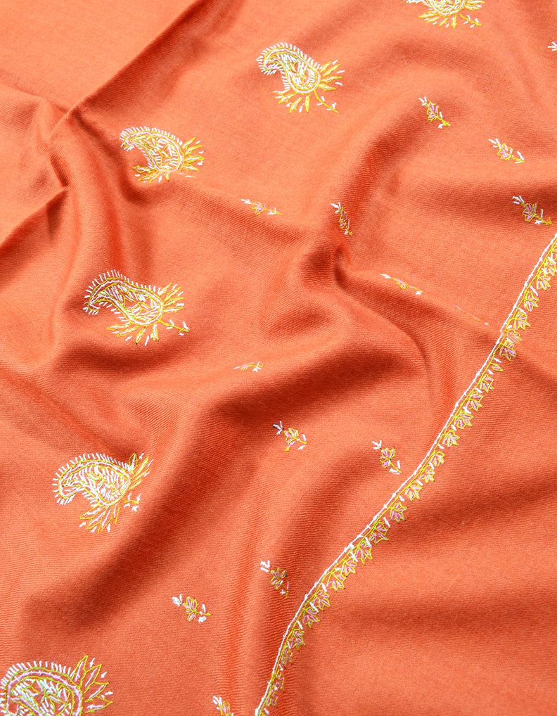 orange embroidery wool stole 0113