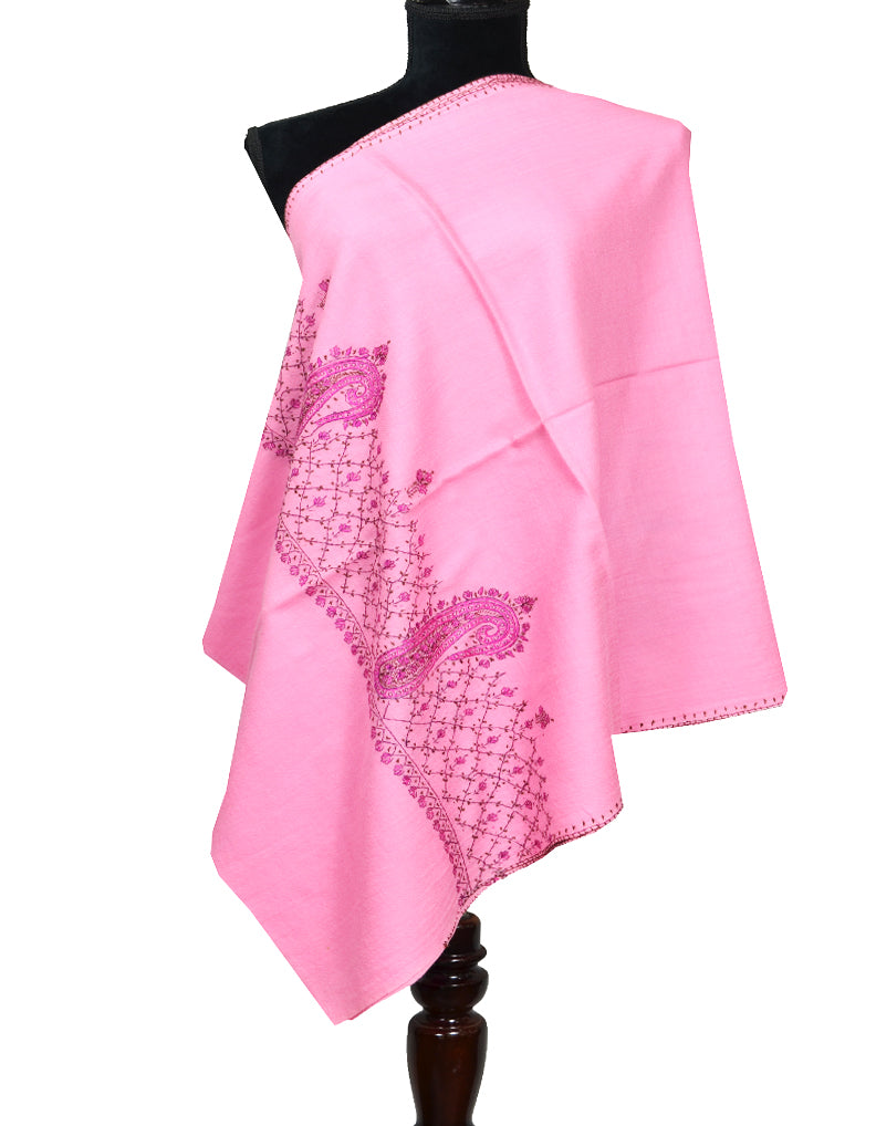 pink embroidery wool stole 0116
