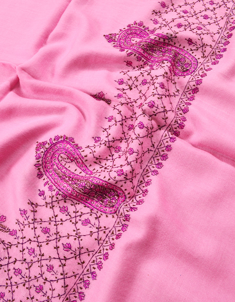 pink embroidery wool stole 0116