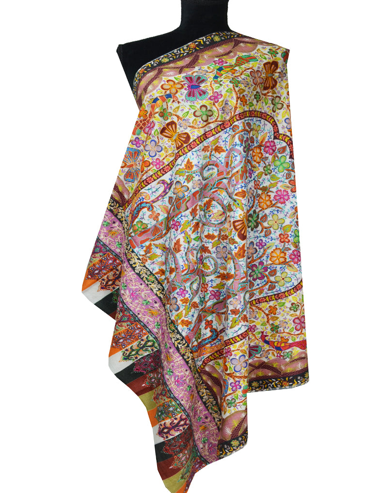 multi-coloured embroidery wool shawl 0131
