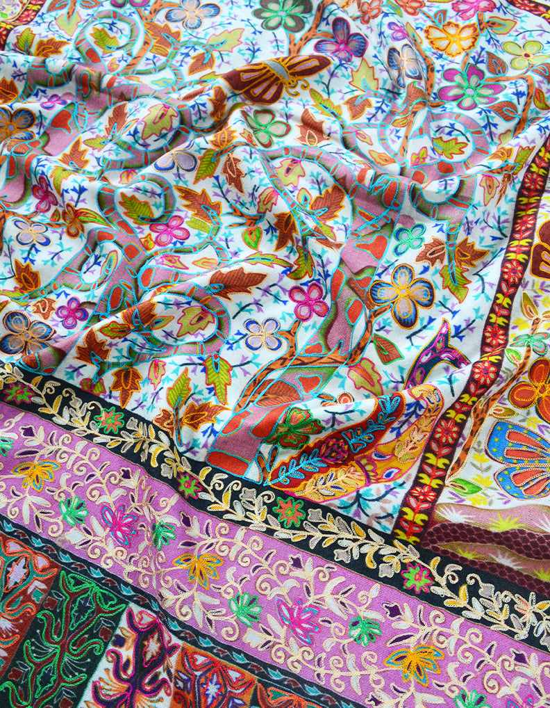 multi-coloured embroidery wool shawl 0131