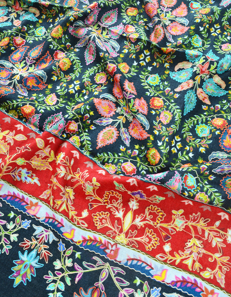 multi-coloured embroidery wool shawl 0134