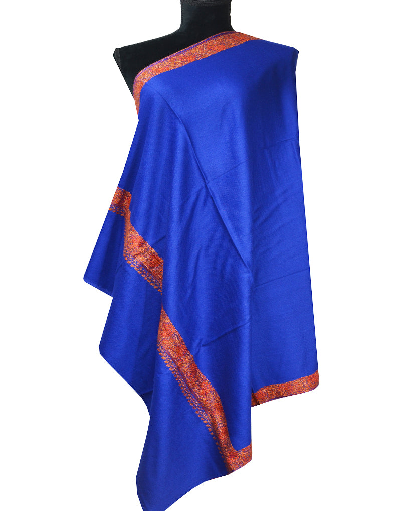 blue embroidery wool shawl 0136