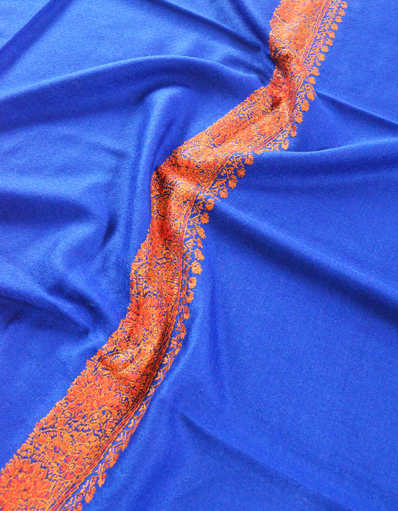 blue embroidery wool shawl 0136