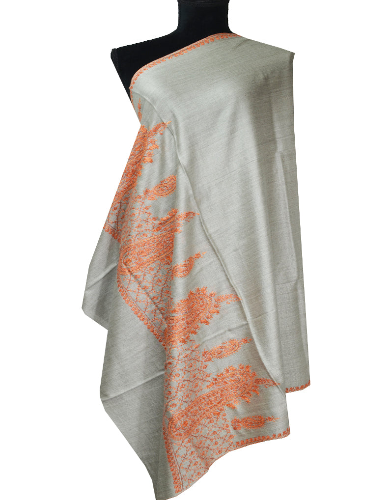 grey embroidery wool shawl 0140