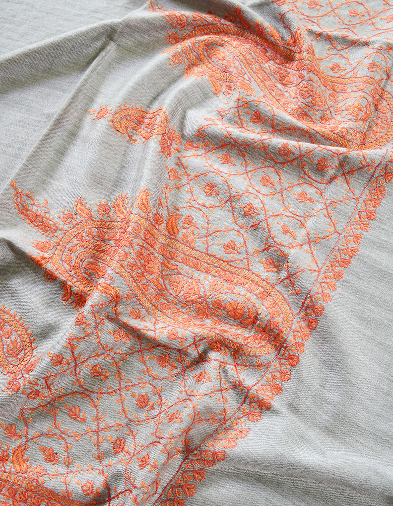 grey embroidery wool shawl 0140