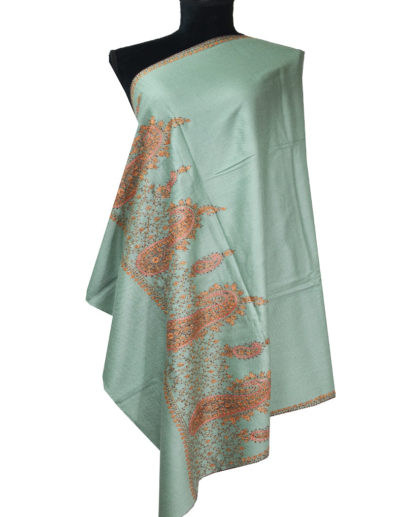light greenish embroidery wool shawl 0144