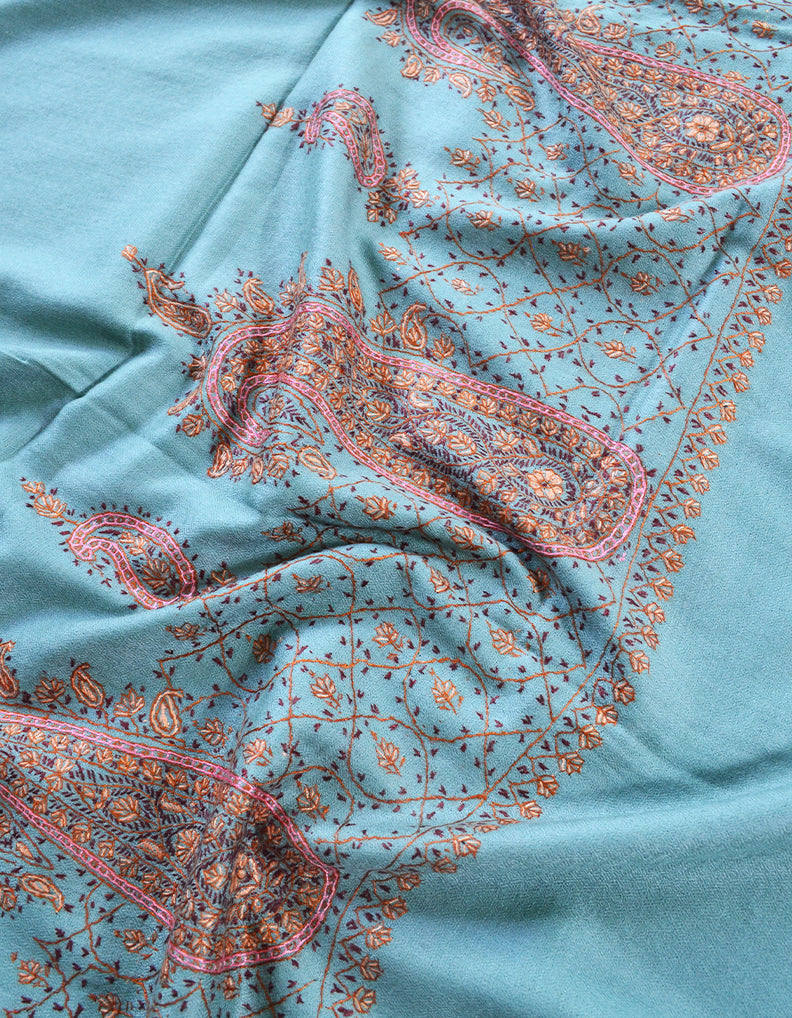 light greenish embroidery wool shawl 0144