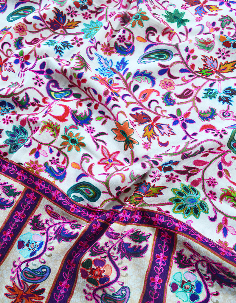 multi-coloured embroidery wool stole 0147