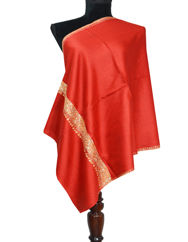 maroon embroidery wool stole 0150