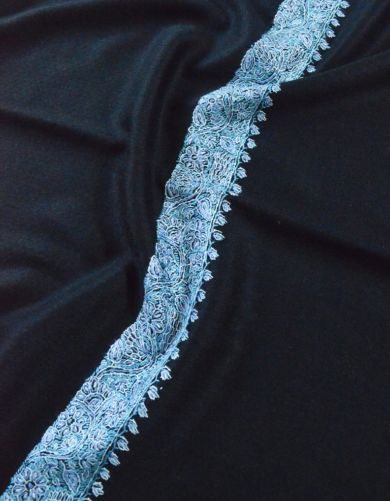 black embroidery wool stole 0151