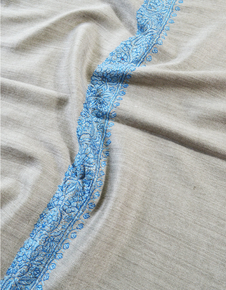 silver grey embroidery wool stole 0152