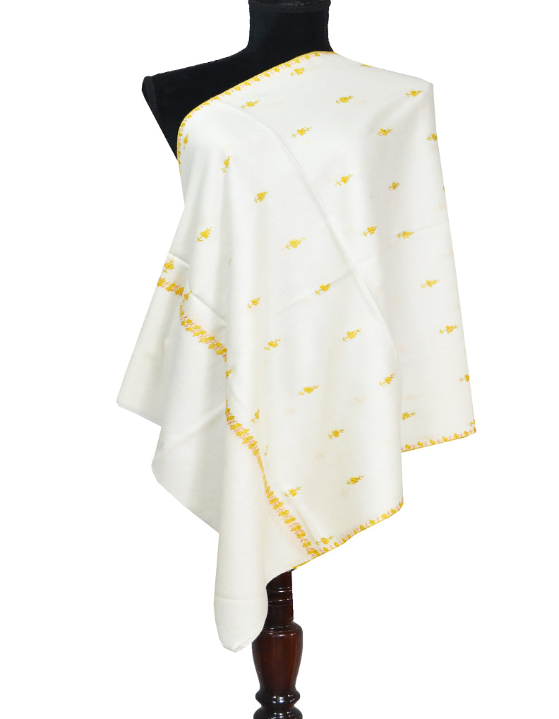 white embroidery wool stole 0156