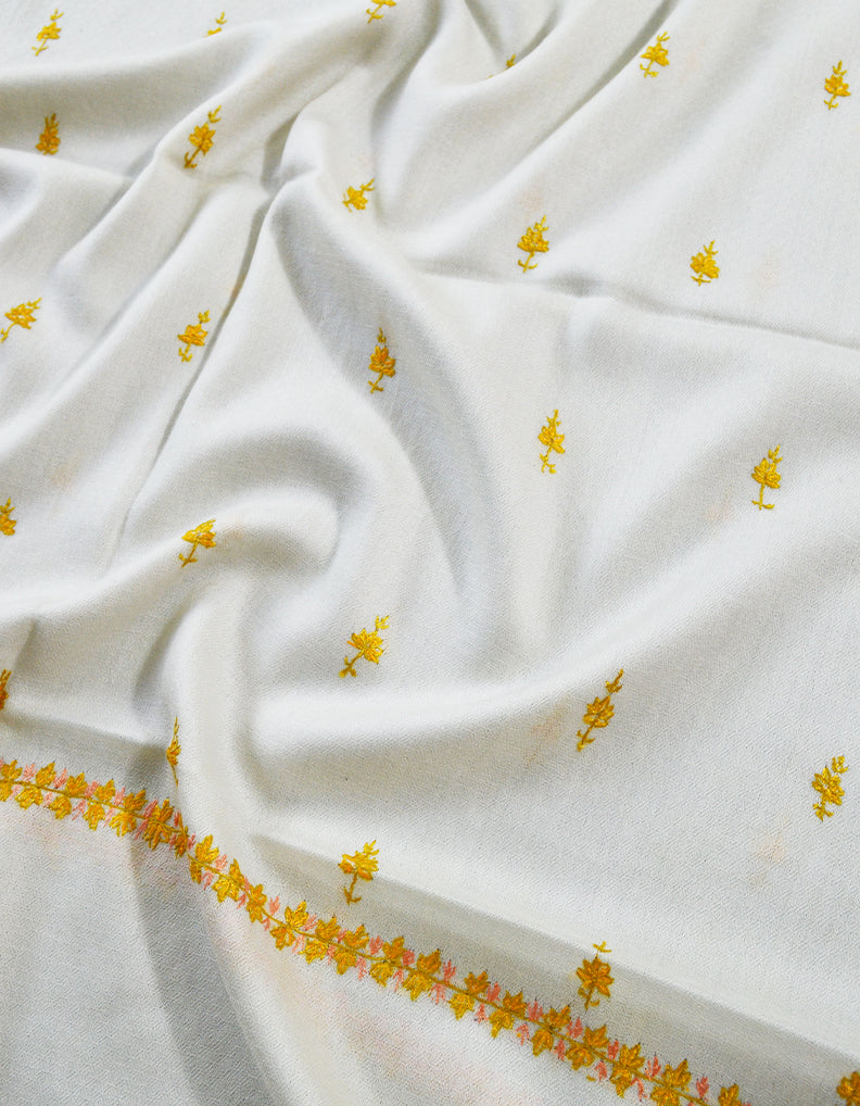 white embroidery wool stole 0156