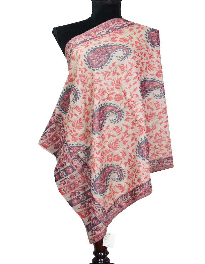 red printed embroidery wool stole 0170