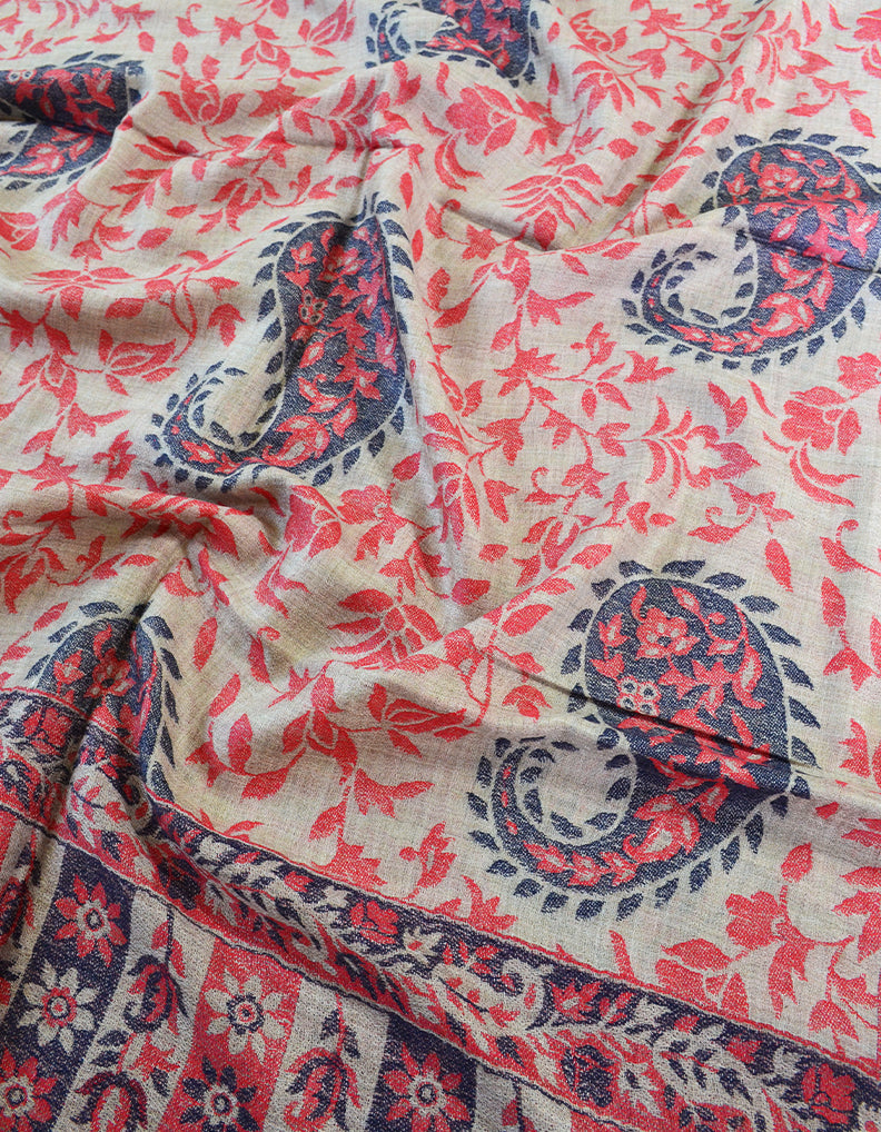 red printed embroidery wool stole 0170