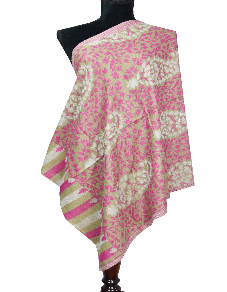 pink printed embroidery wool stole 0172