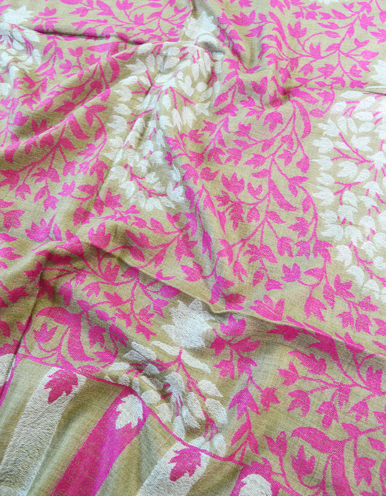 pink printed embroidery wool stole 0172