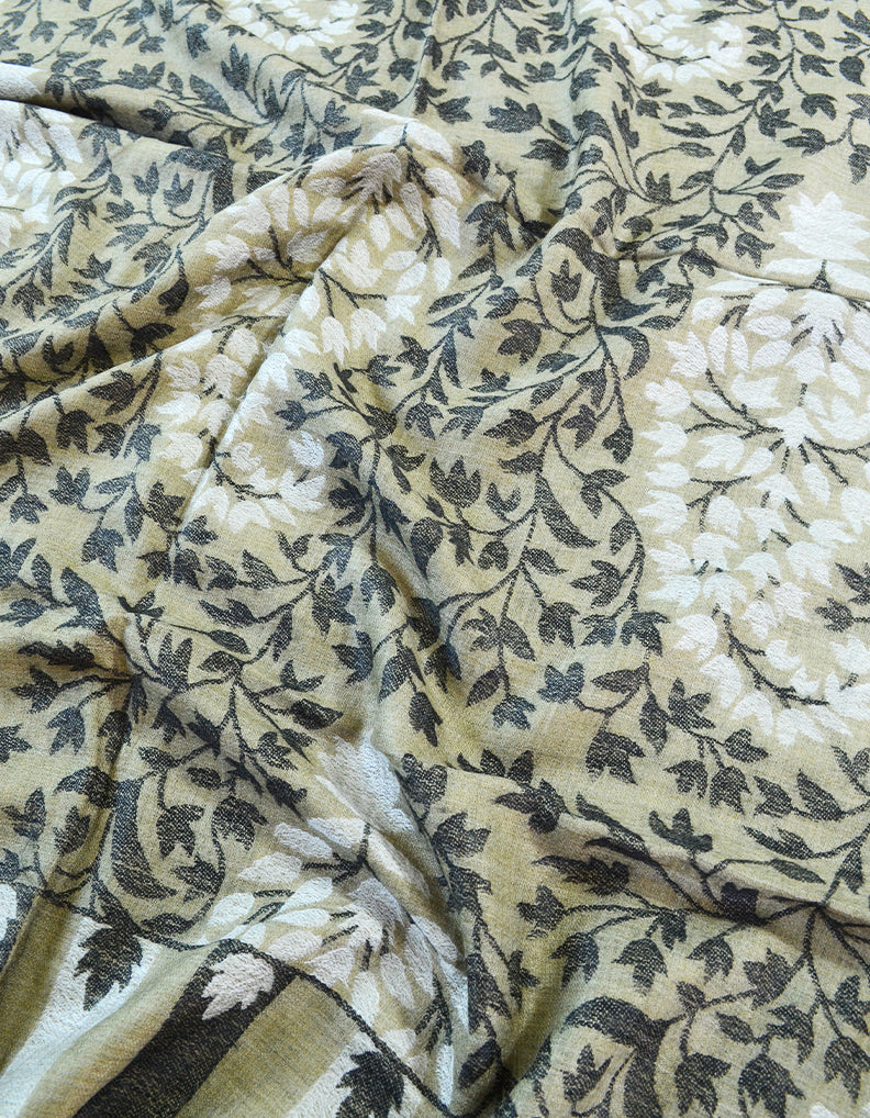 greyish printed embroidery wool stole 0174