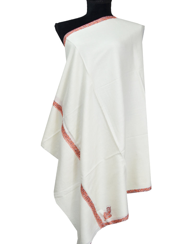 white embroidery wool shawl 0191
