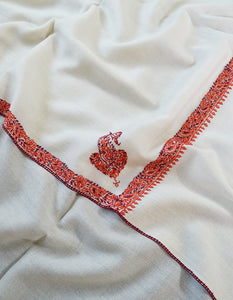white embroidery wool shawl 0191