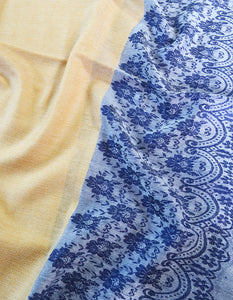 cream and blue wool stole 0213
