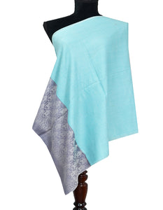 skyblue and grey wool stole 0214