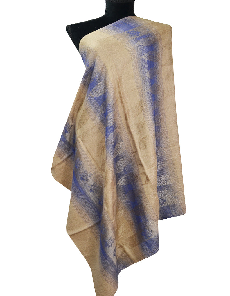 blue and natural wool shawl 0215