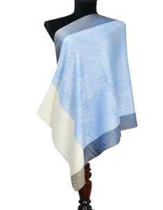 skyblue and white wool stole 0230