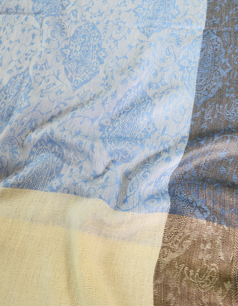 skyblue and white wool stole 0230