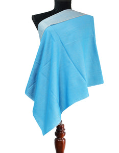 skyblue and silver grey reversible wool stole 0278