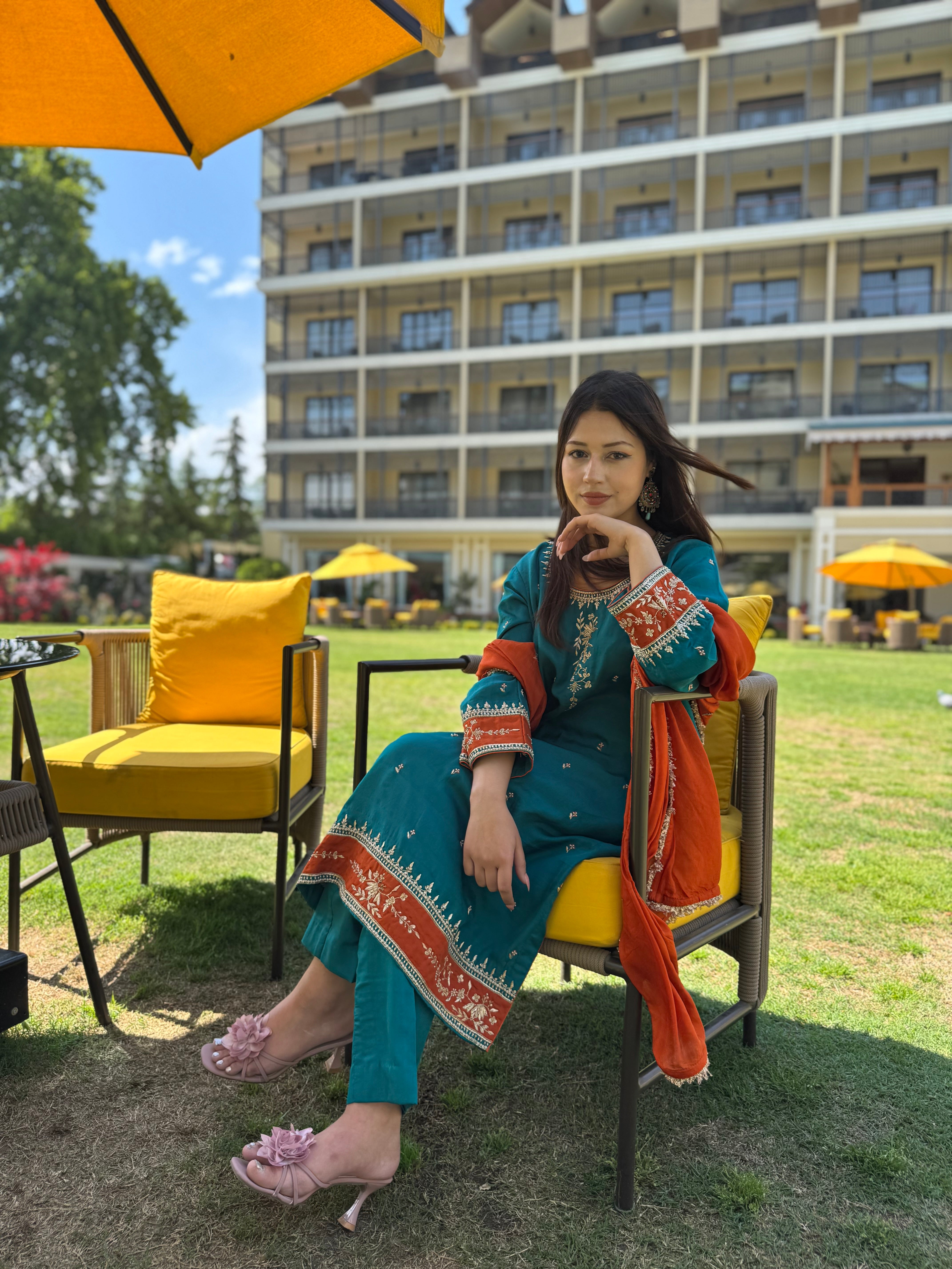 Pure Silk Blue&Rust 3pc Suit(Pbks136)