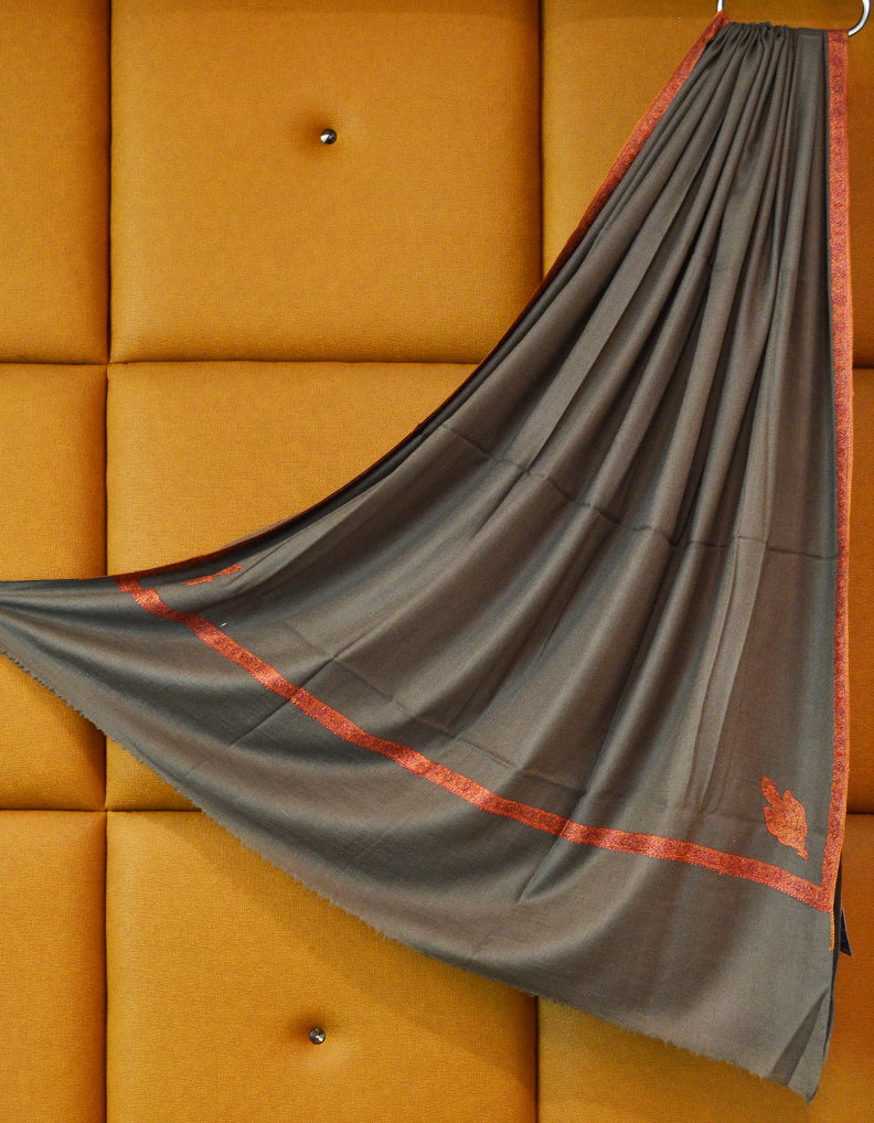 charcoal men embroidery wool shawl 0295