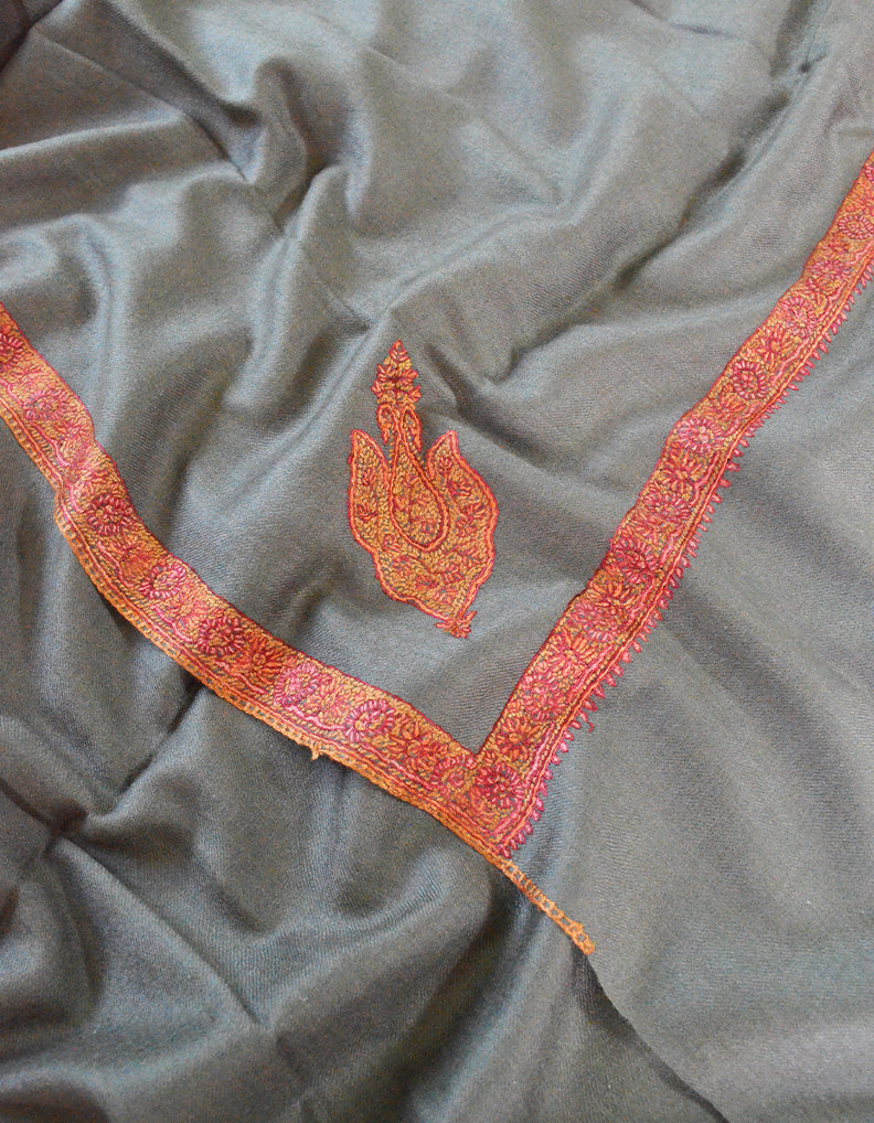charcoal men embroidery wool shawl 0295