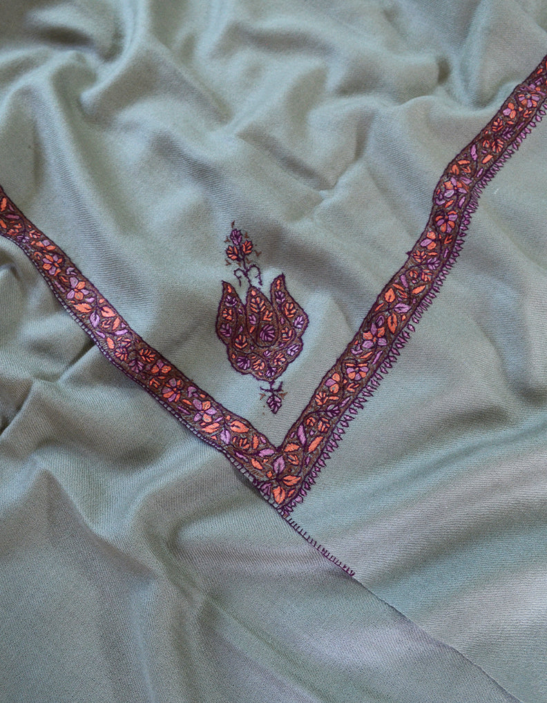 silver grey men embroidery wool shawl 0299